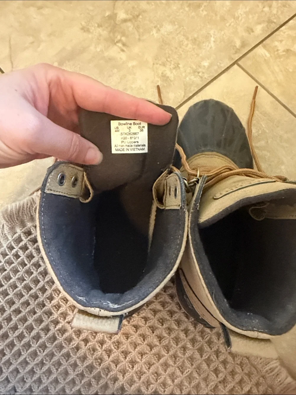 Sperry Tan and Navy Duck Boots with Lace-Up Front